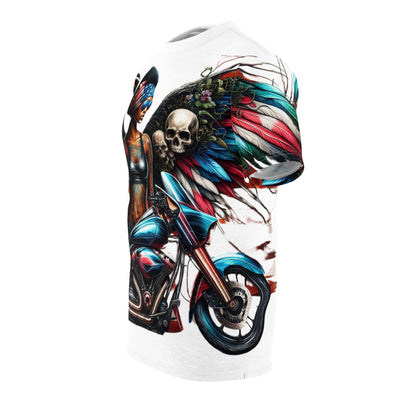 American Flag W/ Winged Female Silhouette & Motorcycle T-shirt