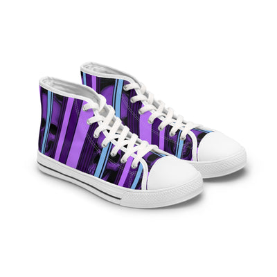 Women's High-Top Sneakers, Purple Skull W/Purple & Aqua Blue Pattern