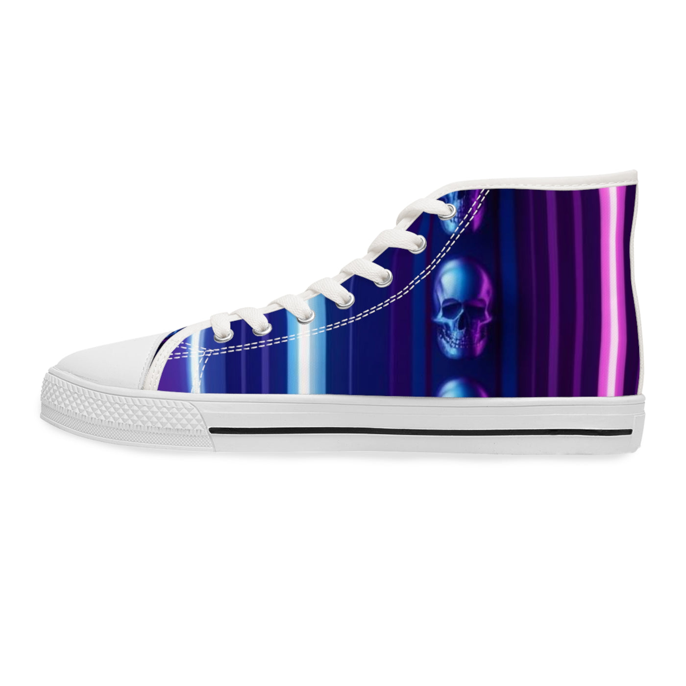 Women's High-Top Sneakers, Purple Skull W/Purple & Aqua Blue Pattern