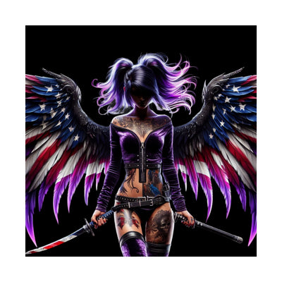 American Flag Poster, American Flag W/Winged Female Silhouette Poster