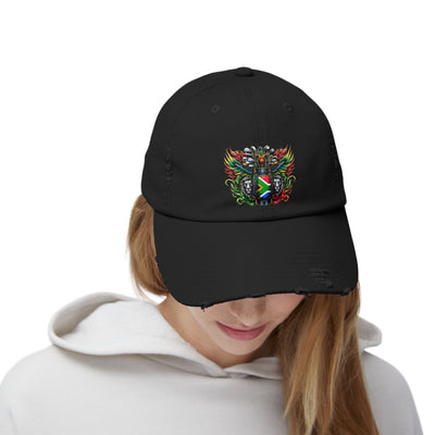 Distressed Golf Cap, South African Flag Winged Dragon Head Golf Bag Design Hat