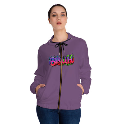 Women’s Full-Zip Graphic Hoodie, Vivid Creations "BRUH" Hooded Sweatshirt