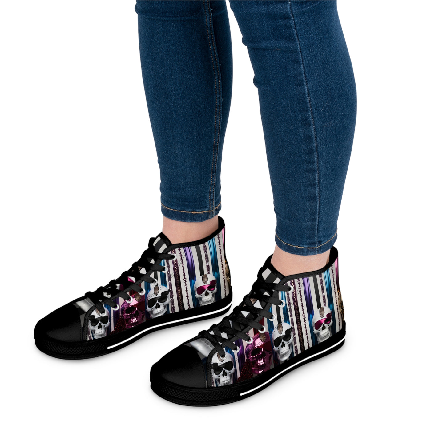 Women's High-Top Sneakers, Vivid Creations Designer Shoes Graphic Skull Design