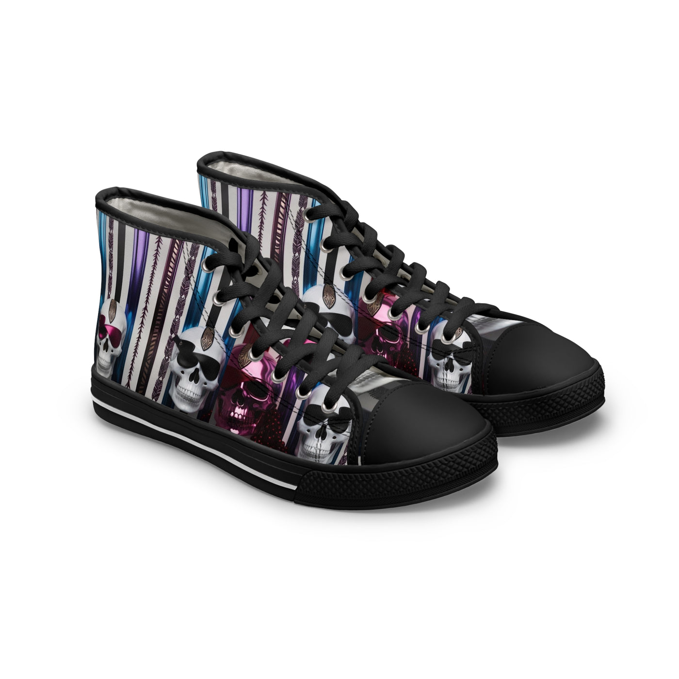 Women's High-Top Sneakers, Vivid Creations Designer Shoes Graphic Skull Design