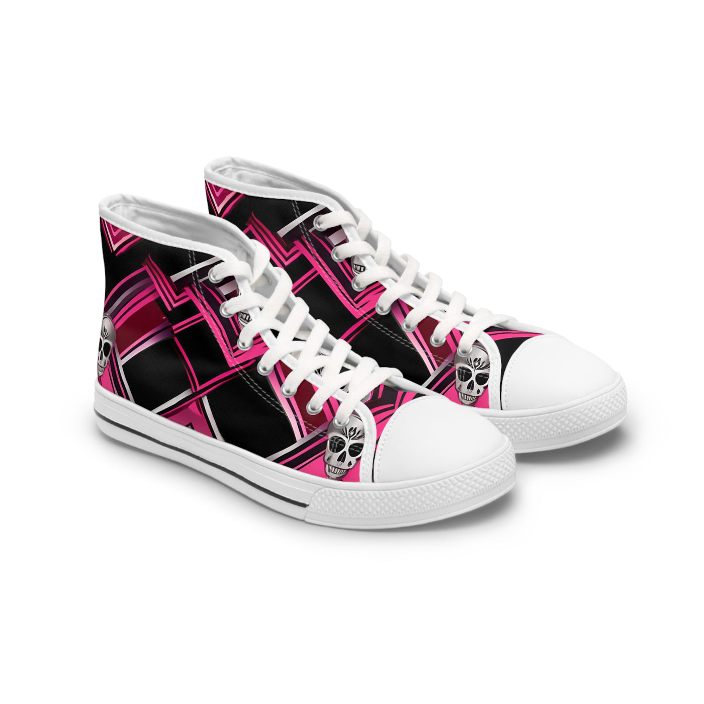 Women's High-Top Sneakers, Vivid Creations Designer Shoes Graphic Skull Design