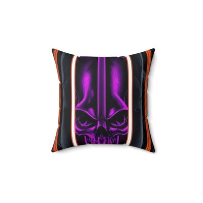 15, Polyester Square Purple Skull Pillow W/Red Gray & Black Stripped Pattern