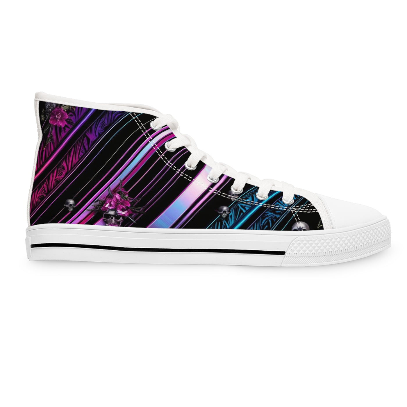 Women's High-Top Sneakers, Vivid Creations Designer Shoes Graphic Skull Design