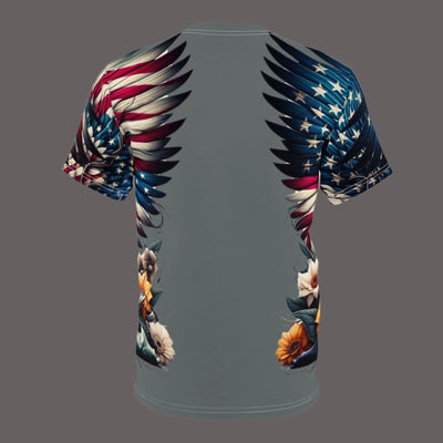 American Flag T-shirt, American Flag Winged Male & Female Silhouette T-shirt