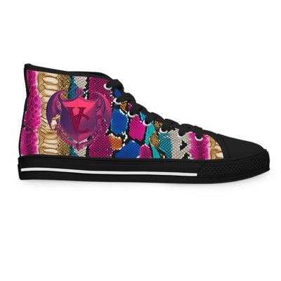 Colorful Woman's High-Top Sneakers - Trendy Snakeskin Patterned Fashion Shoes