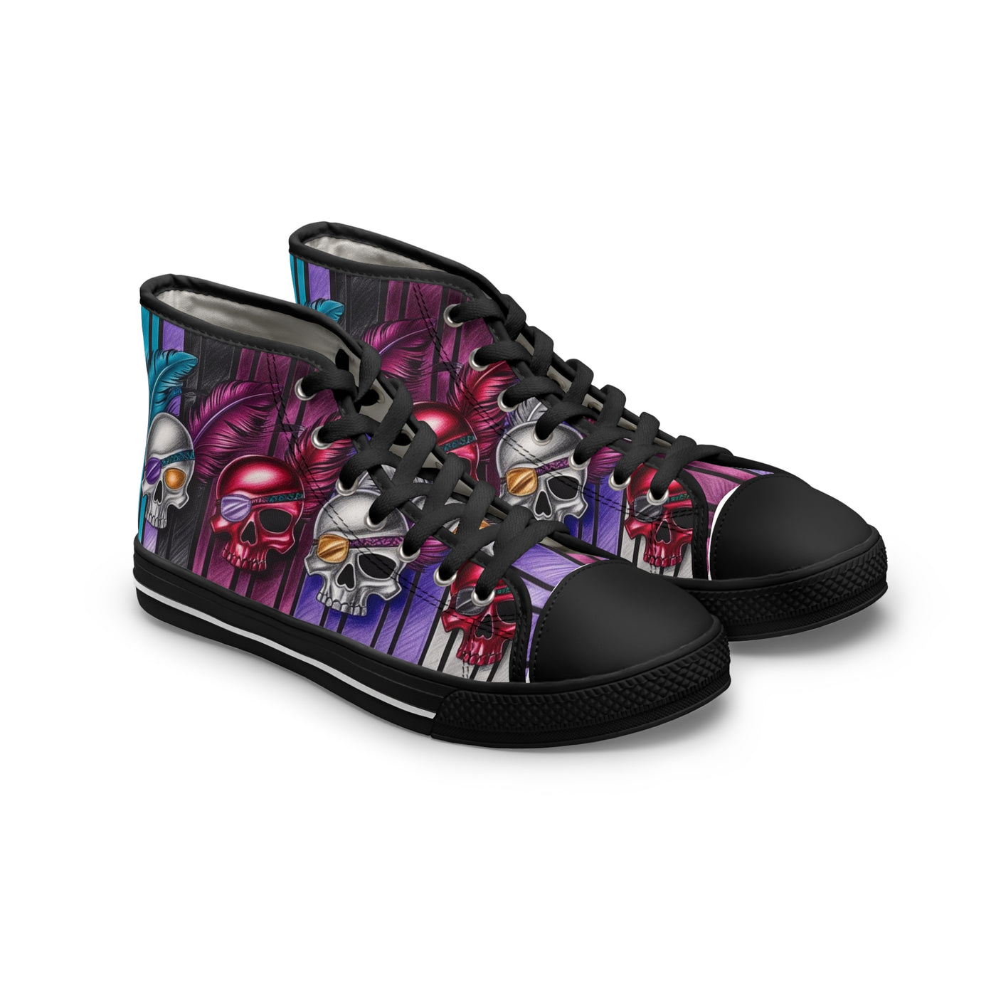 Women's High-Top Sneakers, Vivid Creations Designer Shoes Graphic Skull Design