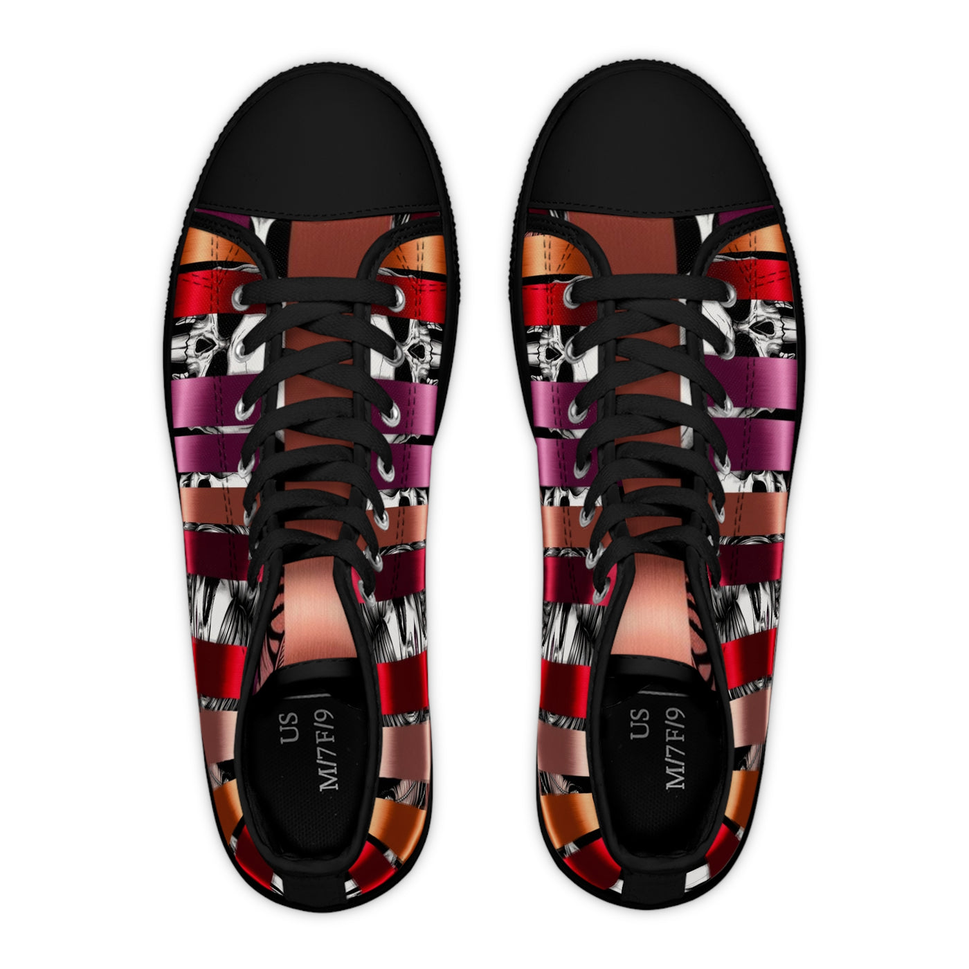 Women's High-Top Sneakers, Vivid Creations Designer Shoes Graphic Skull Design