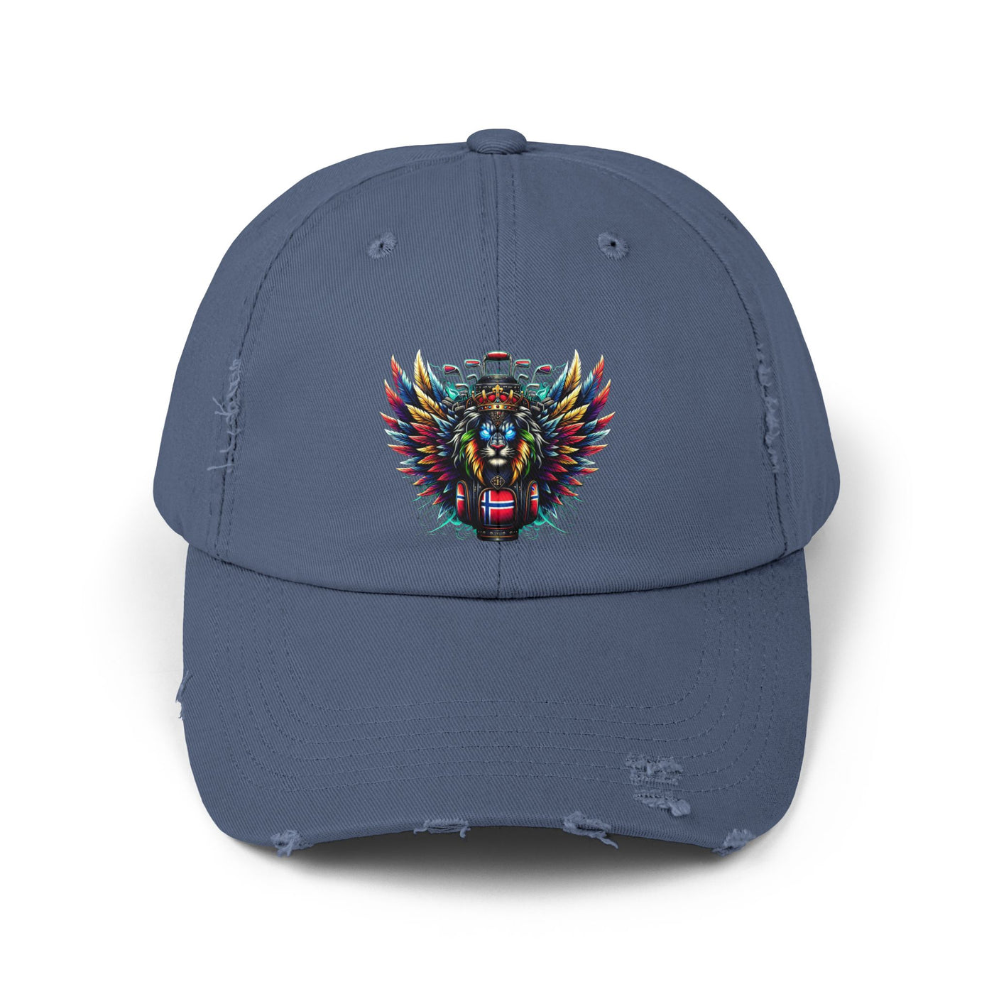 Distressed Golf Cap, Norwegian Flag Winged Lion Head Golf Bag Design Hat