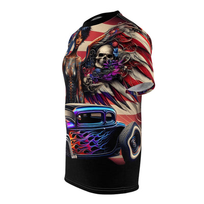 American Flag & Winged Female Silhouette W/ Hot Rod T-shirt