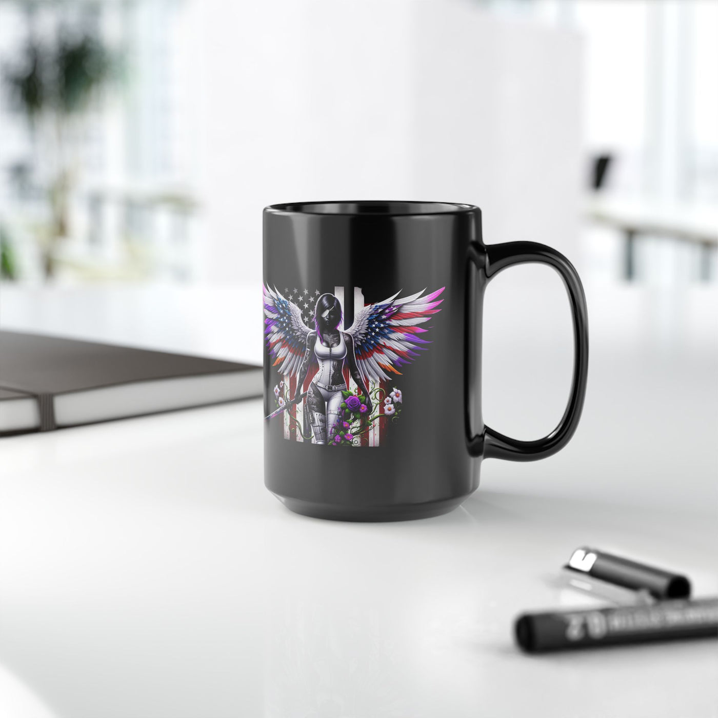 Black Mug, 15oz American Flag Mug