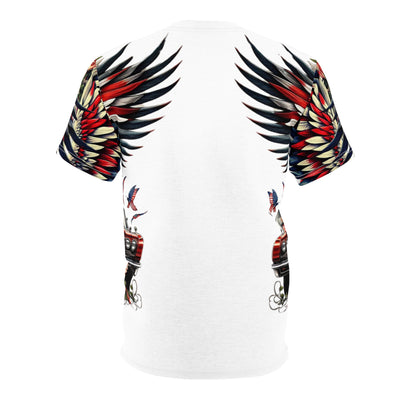 American Flag W/ 3 Winged Female Silhouette & Old Car T-shirt