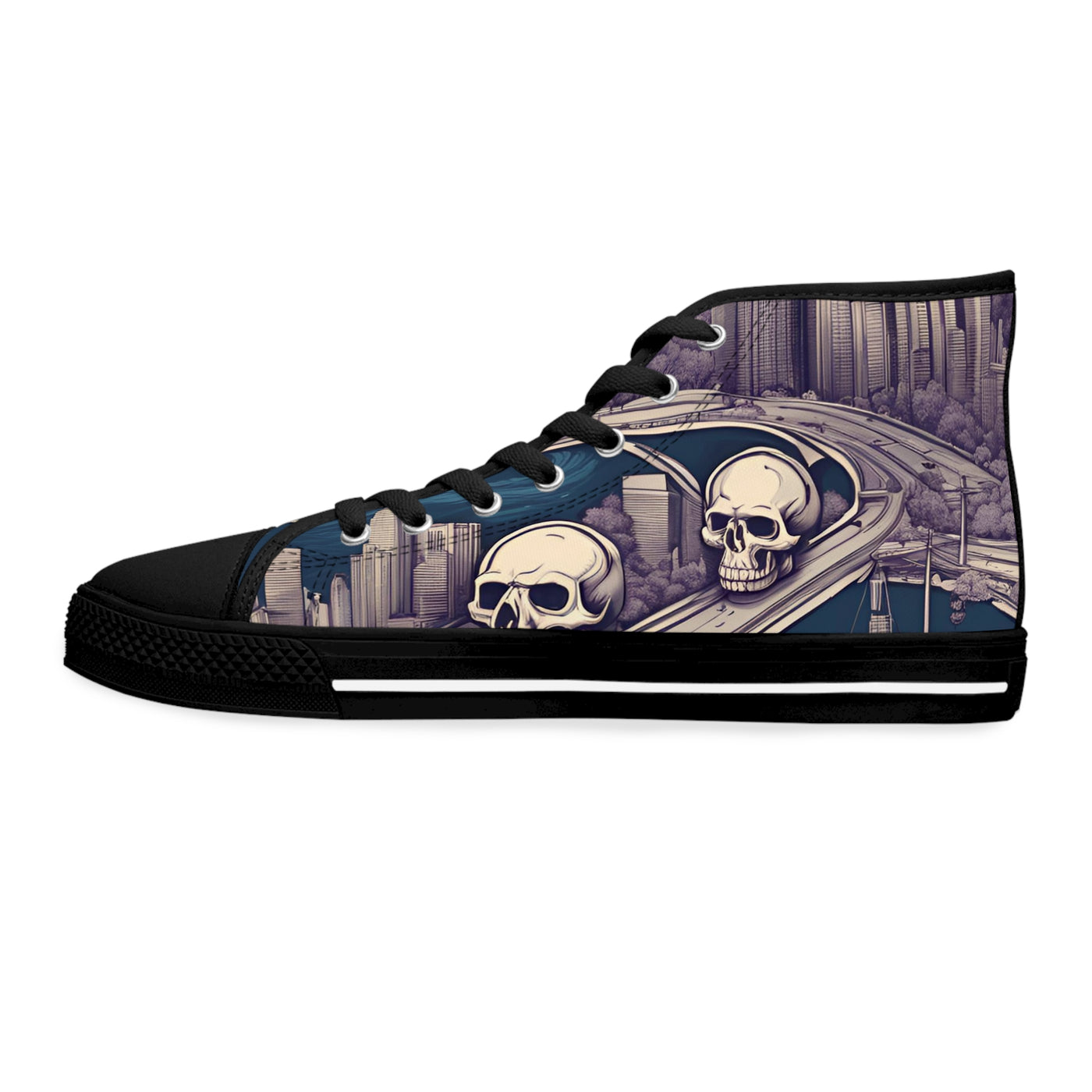 Women's High-Top Sneakers, Vivid Creations Designer Shoes Graphic Skull Design