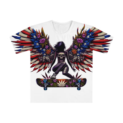 Skateboarding T-shirt with Winged Female Silhouette