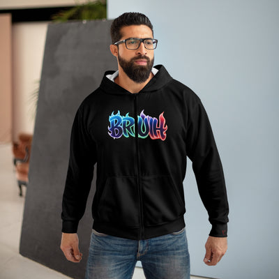 Men's & Women's Graphic Zip-Up Hoodie, Vivid Creations "BRUH" Hooded Sweatshirt