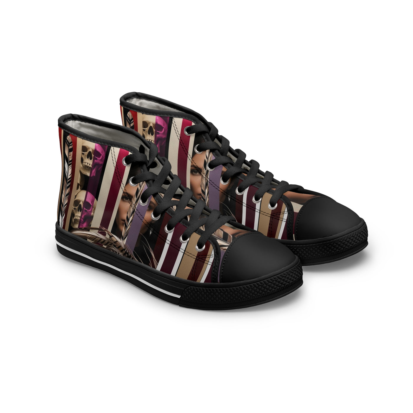 Women's High-Top Sneakers, Vivid Creations Designer Shoes Graphic Skull Design