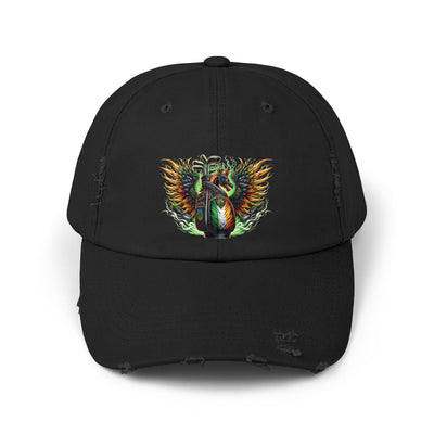 Distressed Golf Cap, Irish Flag Winged Dragon Head Golf Bag Design Hat