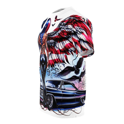 American Flag W/ Winged Female Silhouette & Hot Rod T-shirt