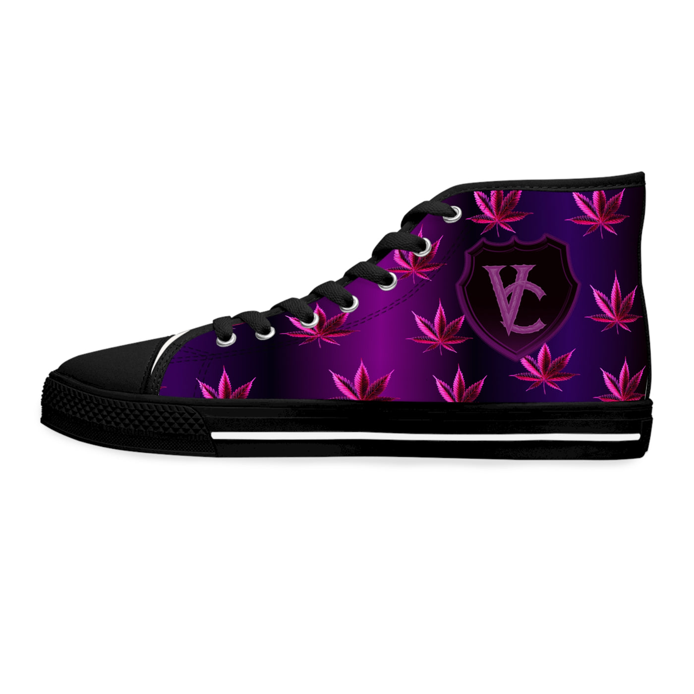 Trendy Women's High Top Sneakers with Purple Leaf Design