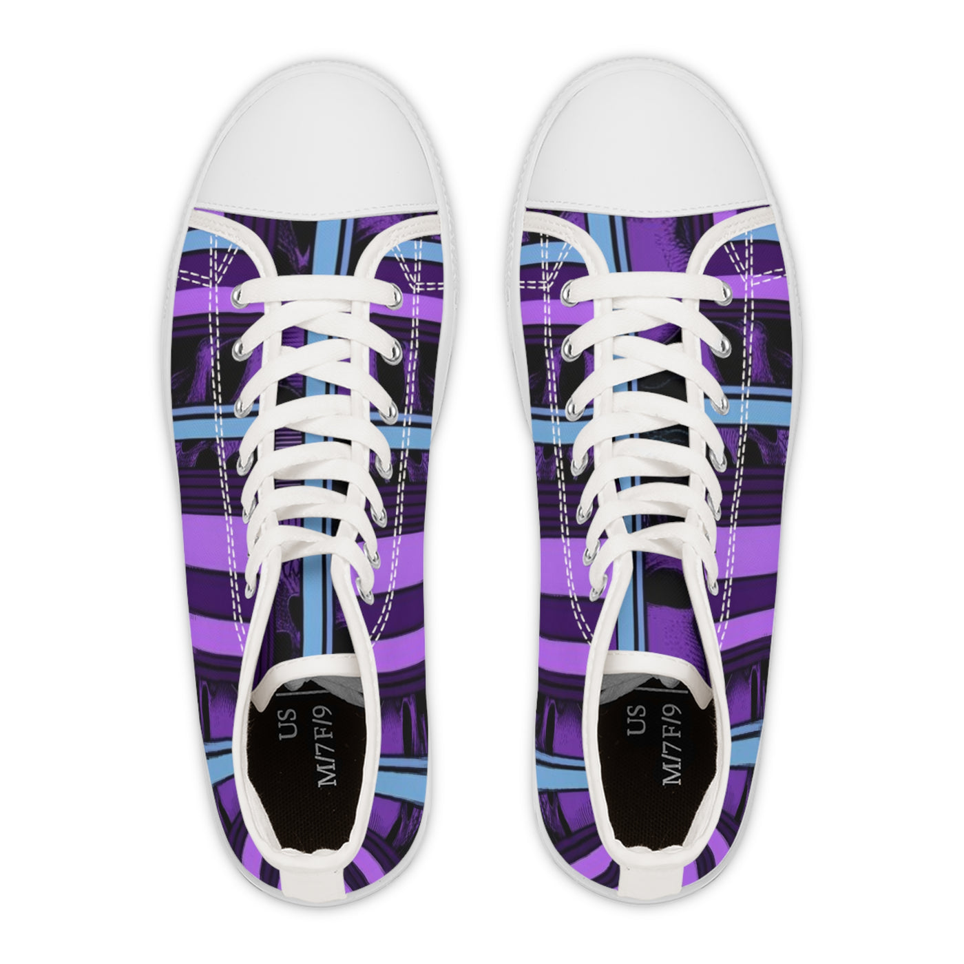 Women's High-Top Sneakers, Purple Skull W/Purple & Aqua Blue Pattern