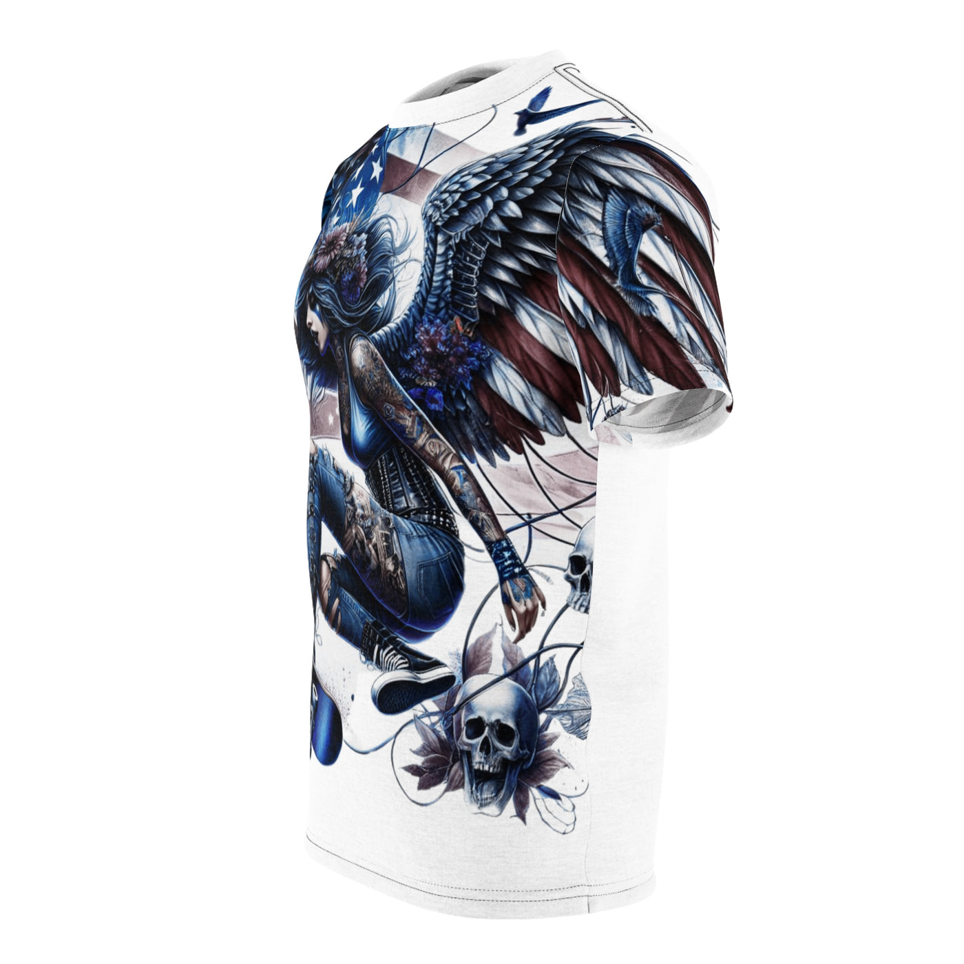 American Flag W/ Winged Female Skateboarding Silhouette T-shirt