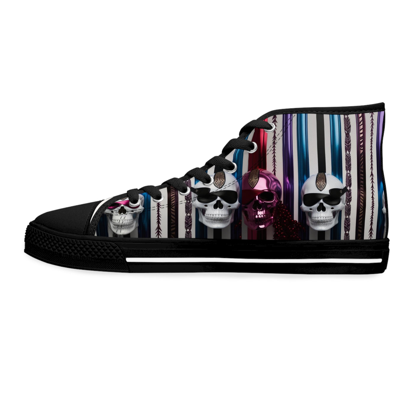 Women's High-Top Sneakers, Vivid Creations Designer Shoes Graphic Skull Design