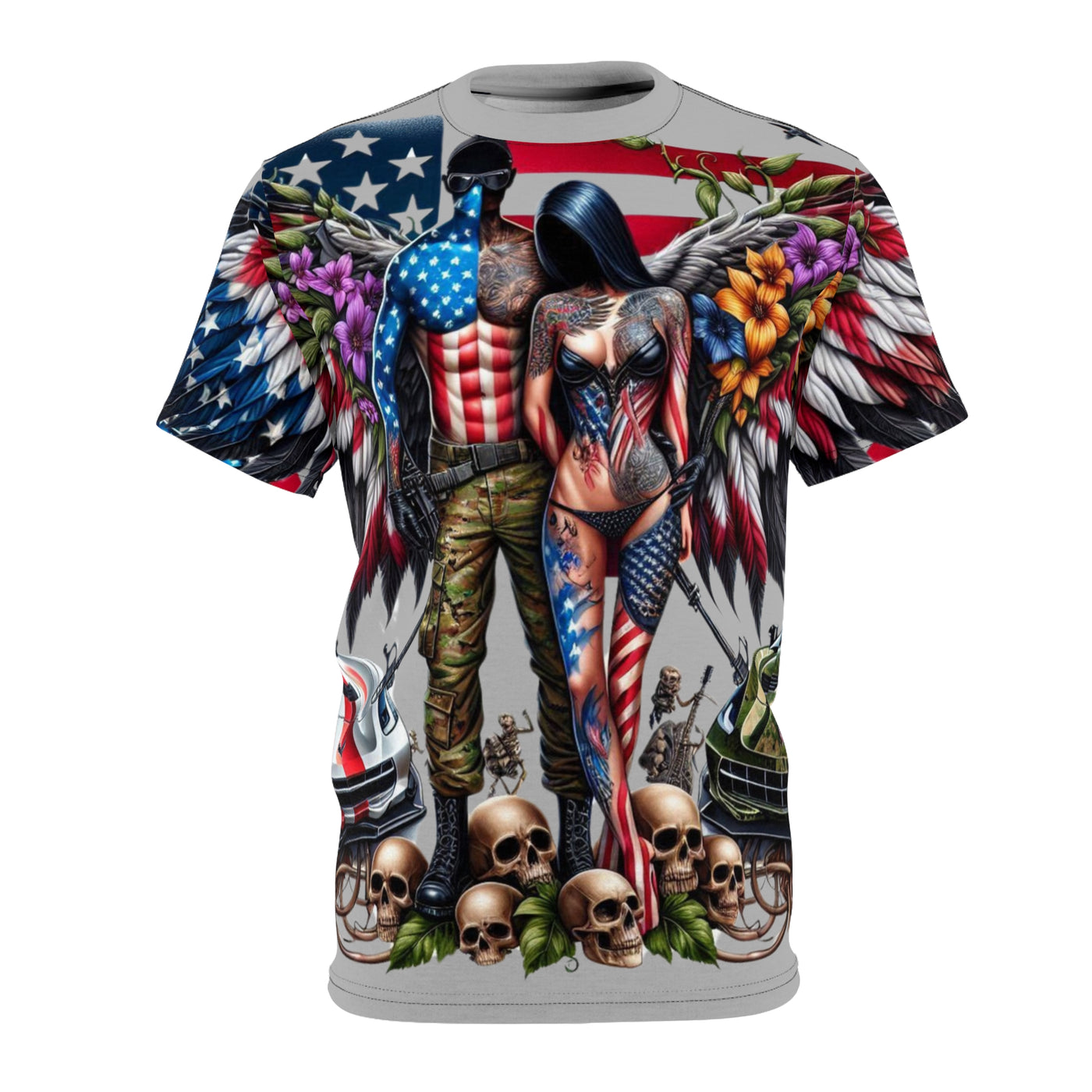 American Flag W/ Winged Male & Female Silhouette & Corvette T-shirt