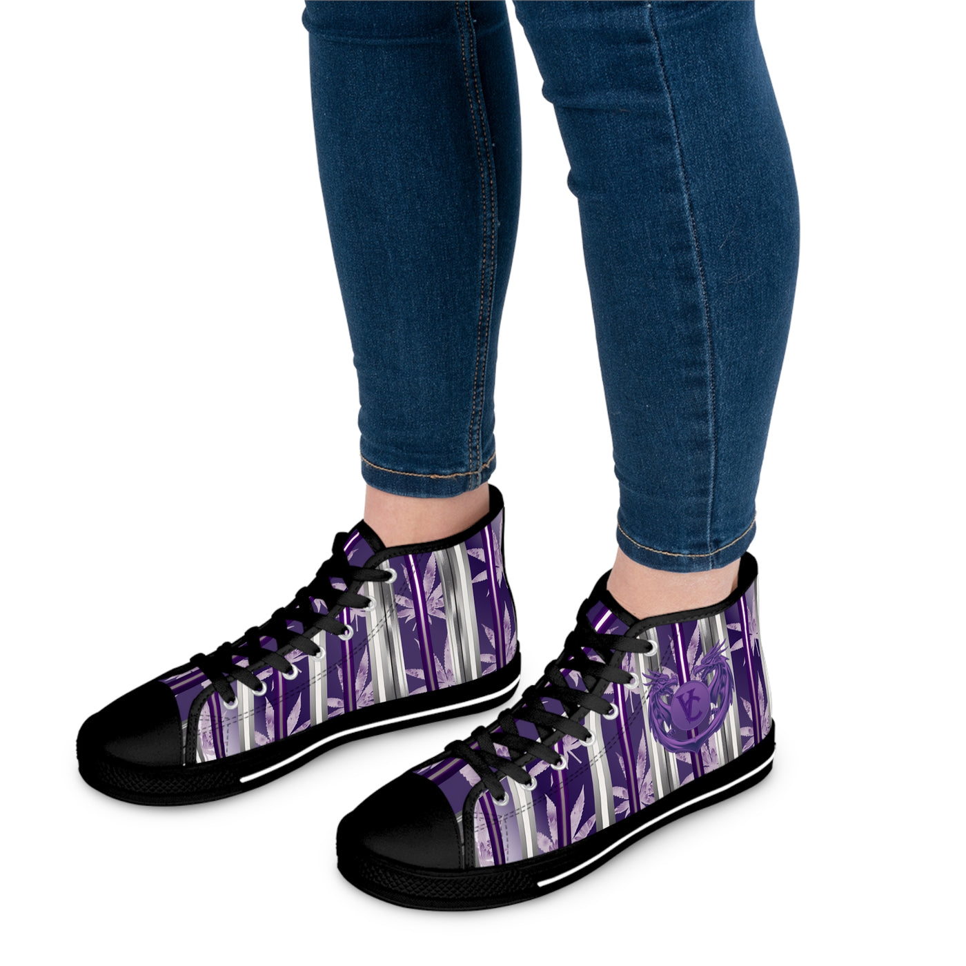 Trendy Women's High Top Sneakers with Elegant Purple Floral Design