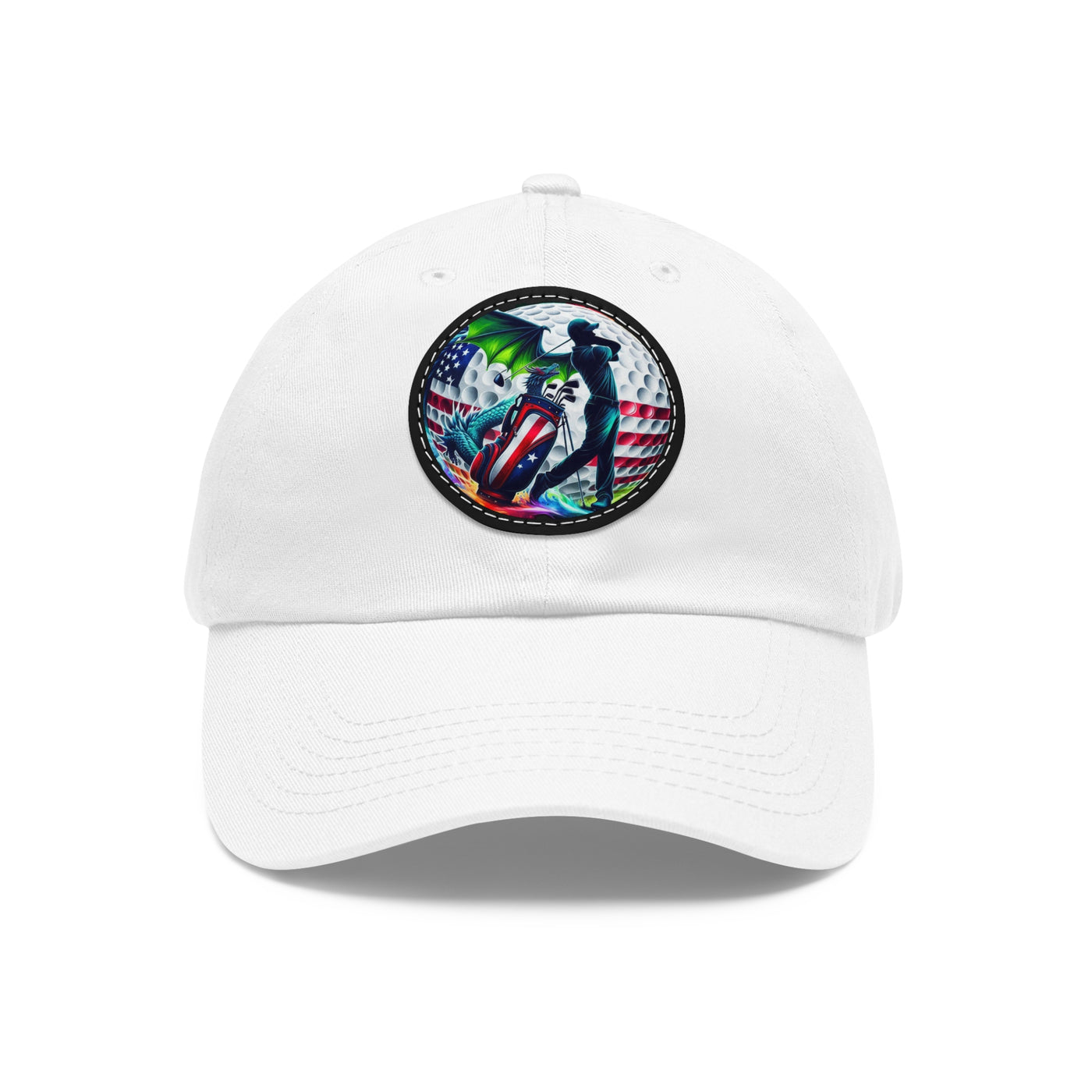 Dad Golf Hat with Leather Patch (Round), American Flag Silhouette Golf Ball Design