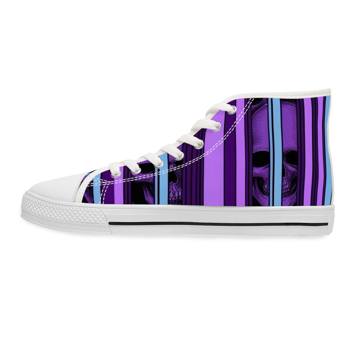 Women's High-Top Sneakers, Purple Skull W/Purple & Aqua Blue Pattern