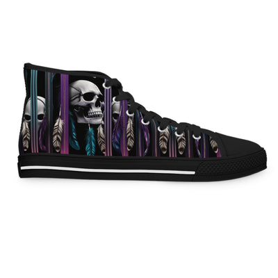 Women's High-Top Sneakers, Vivid Creations Designer Shoes Graphic Skull Design