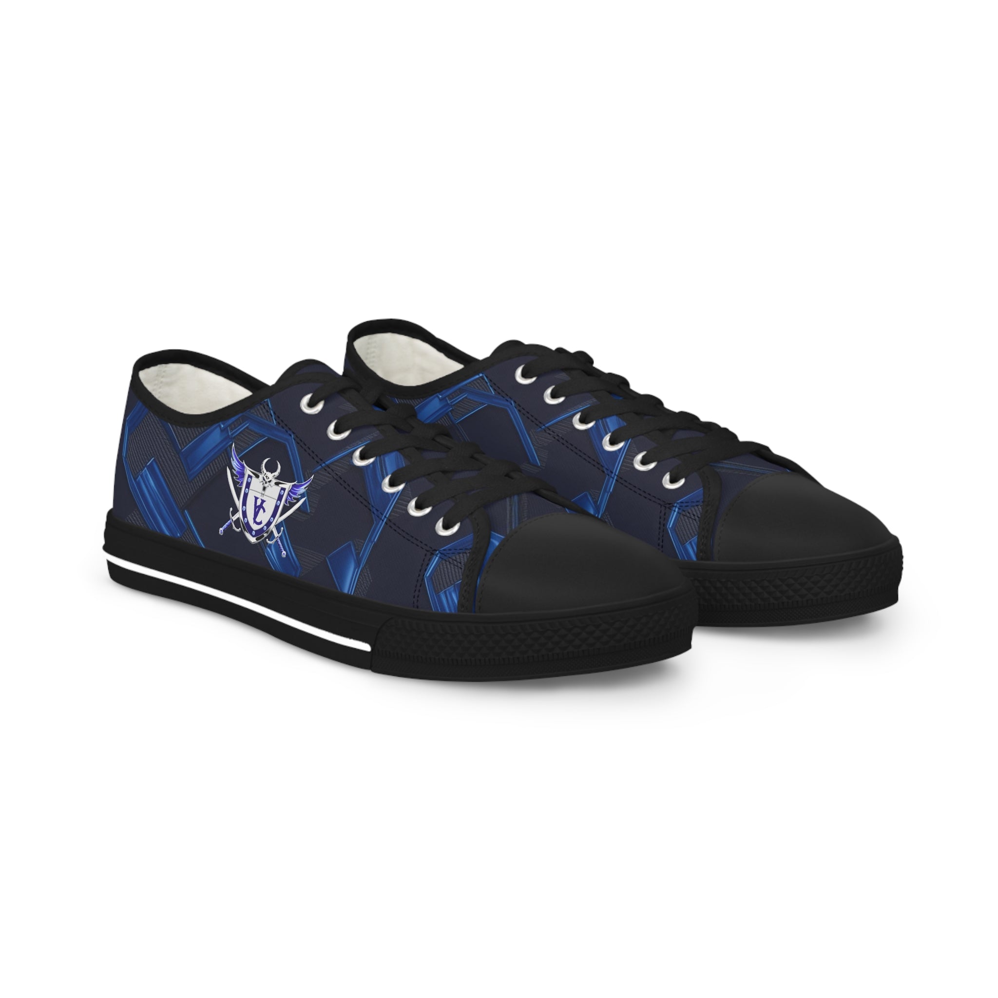 Stylish Men's Low Top Sneakers - Navy Blue with Skull Design