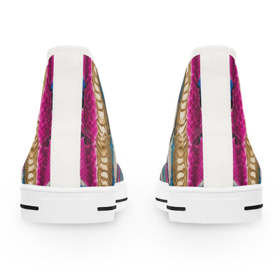 Colorful Woman's High-Top Sneakers - Trendy Snakeskin Patterned Fashion Shoes