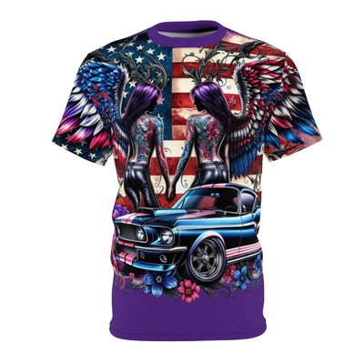 American Flag W/ Two Winged Female Silhouette & Mustang T-shirt