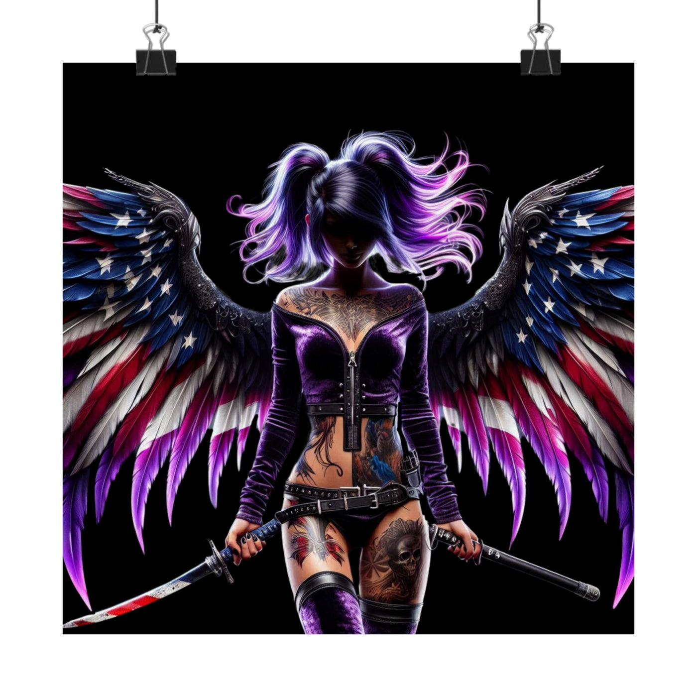 American Flag Poster, American Flag W/Winged Female Silhouette Poster