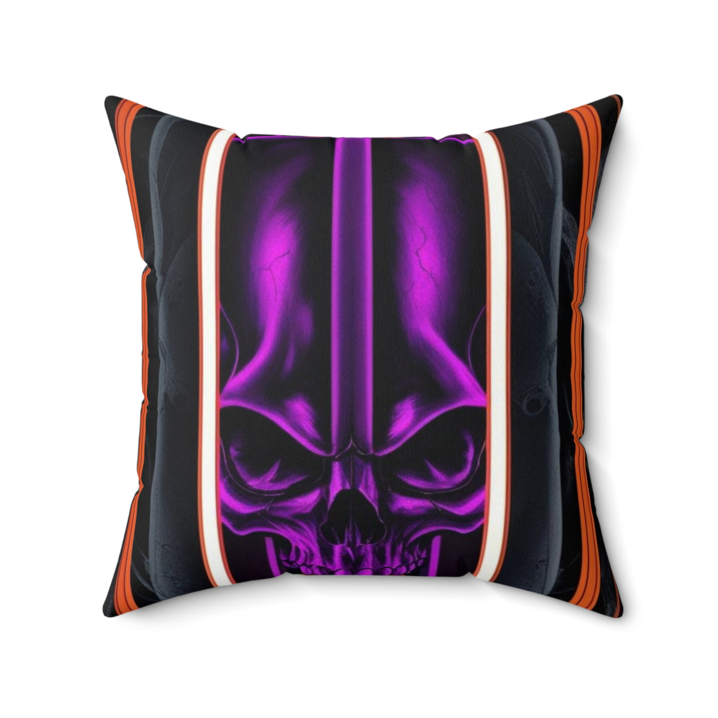 15, Polyester Square Purple Skull Pillow W/Red Gray & Black Stripped Pattern