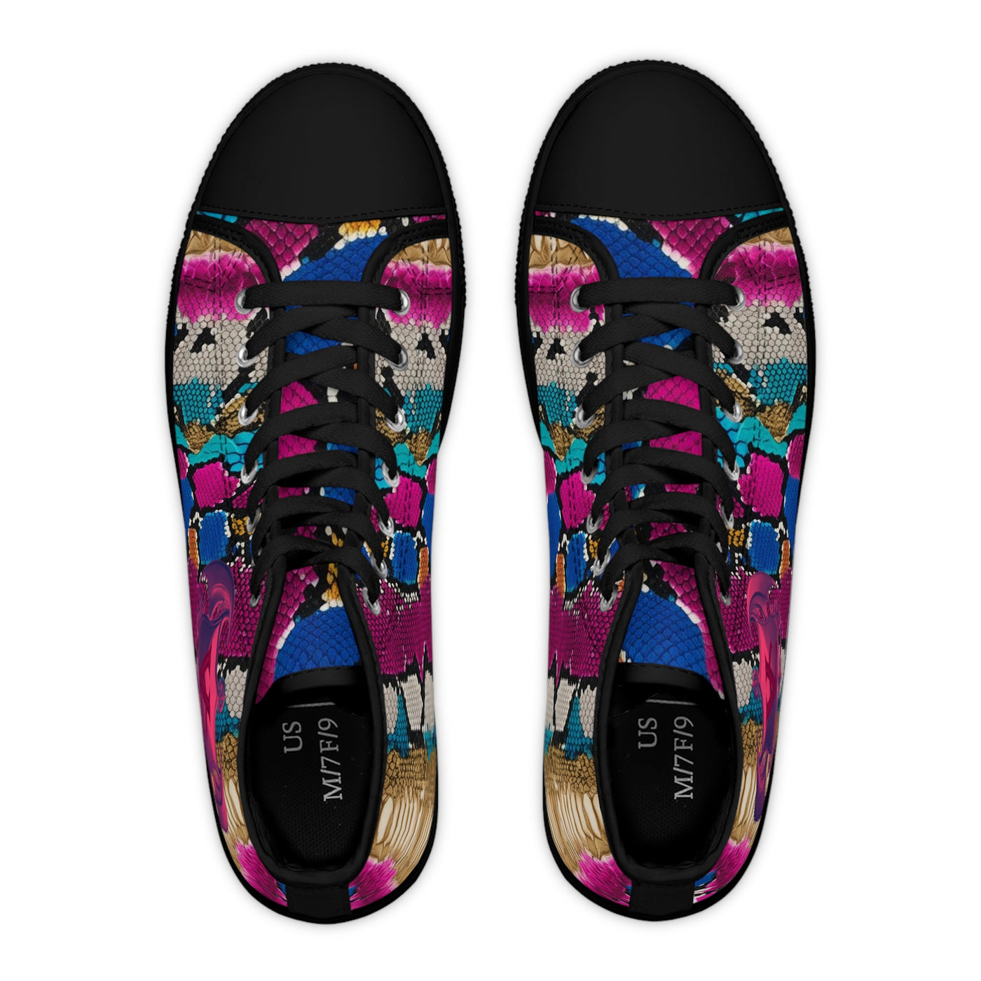 Colorful Woman's High-Top Sneakers - Trendy Snakeskin Patterned Fashion Shoes