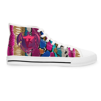 Colorful Woman's High-Top Sneakers - Trendy Snakeskin Patterned Fashion Shoes