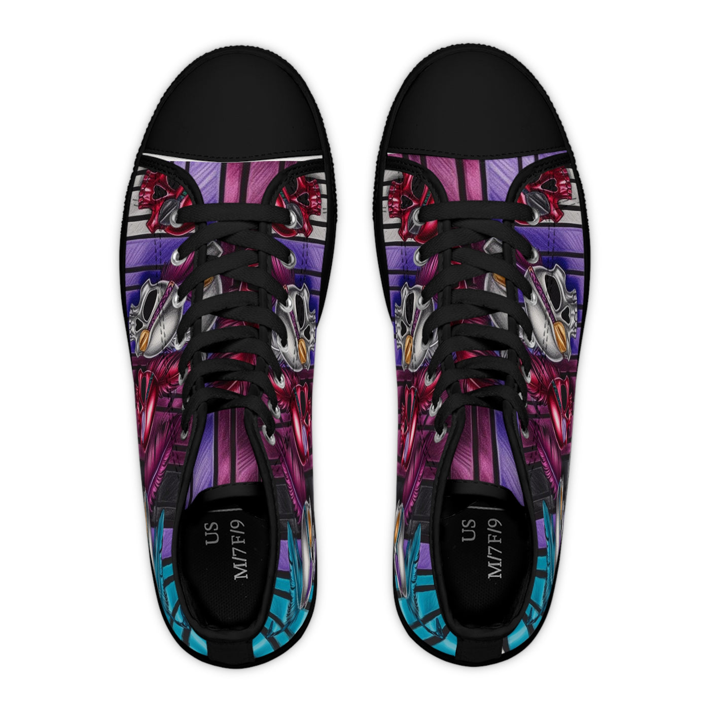 Women's High-Top Sneakers, Vivid Creations Designer Shoes Graphic Skull Design