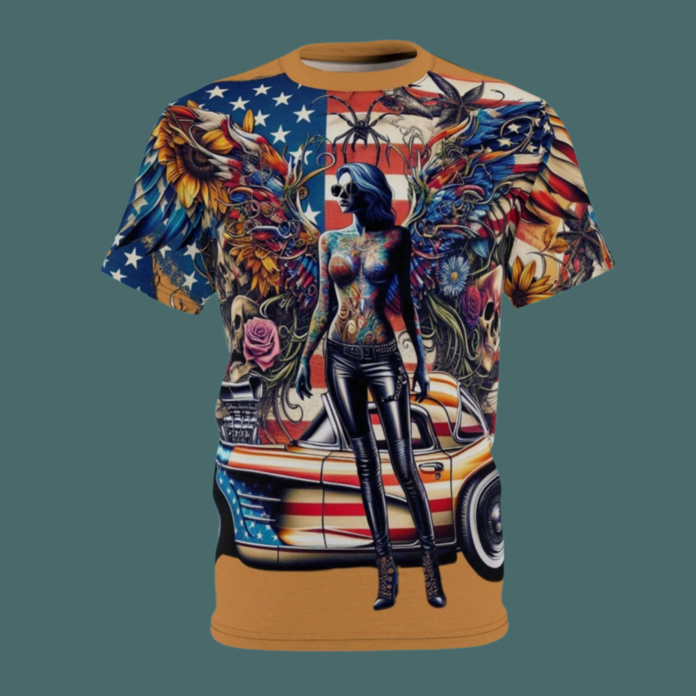 American Flag W/ Winged Female Silhouette & Corvette T-shirt