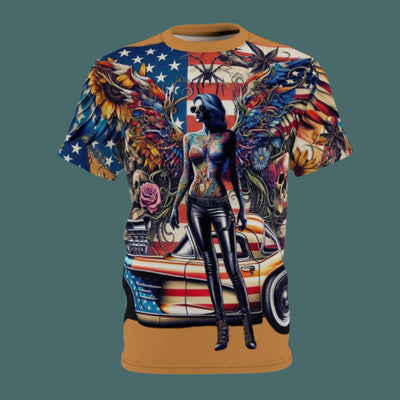 American Flag W/ Winged Female Silhouette & Corvette T-shirt