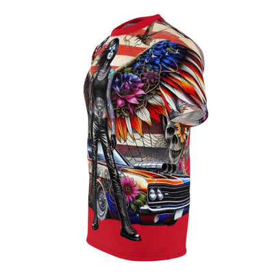 American Flag W/ Winged Female Silhouette & Old Car T-shirt