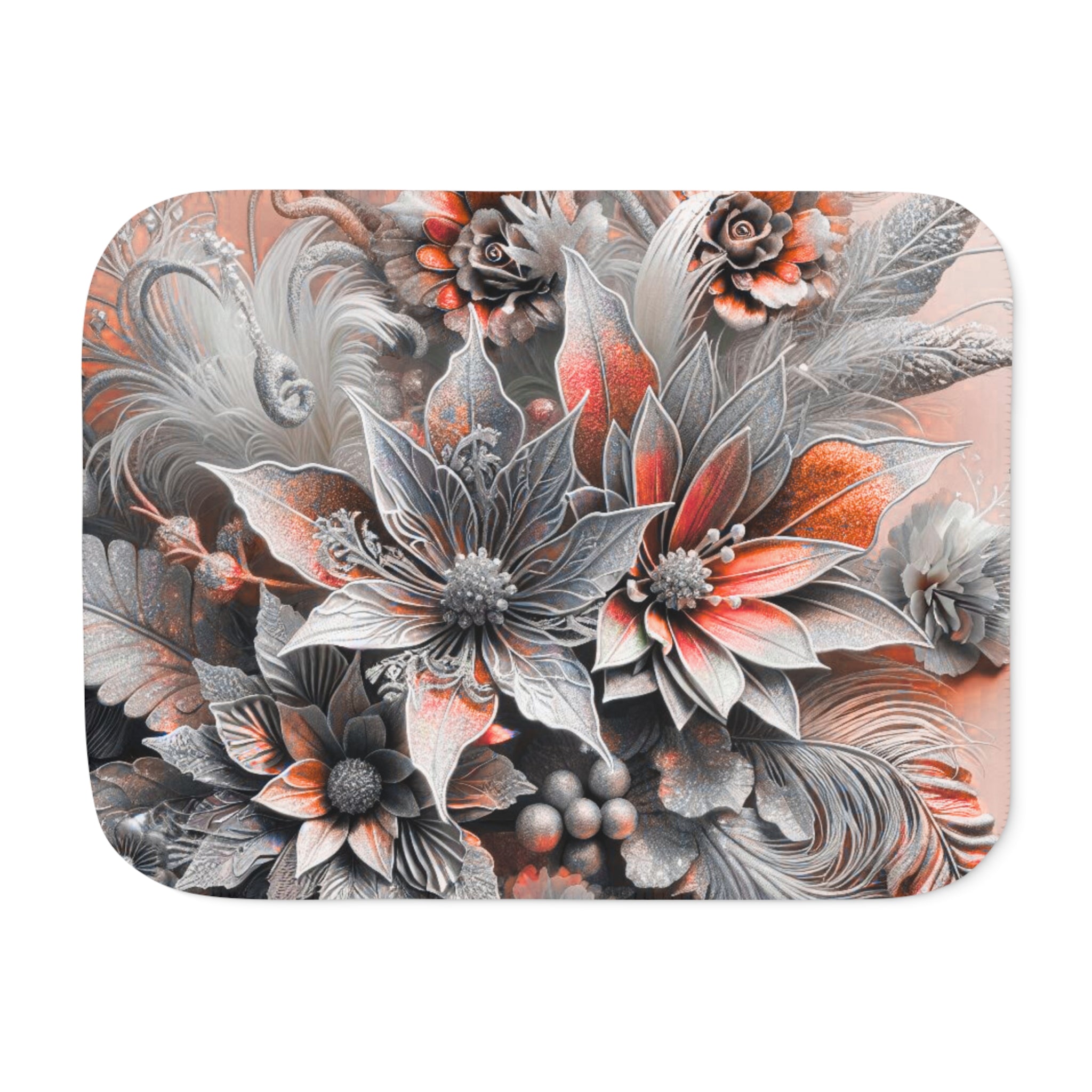 Floral Sherpa Blanket - Cozy Two-Tone Design for Home Decor