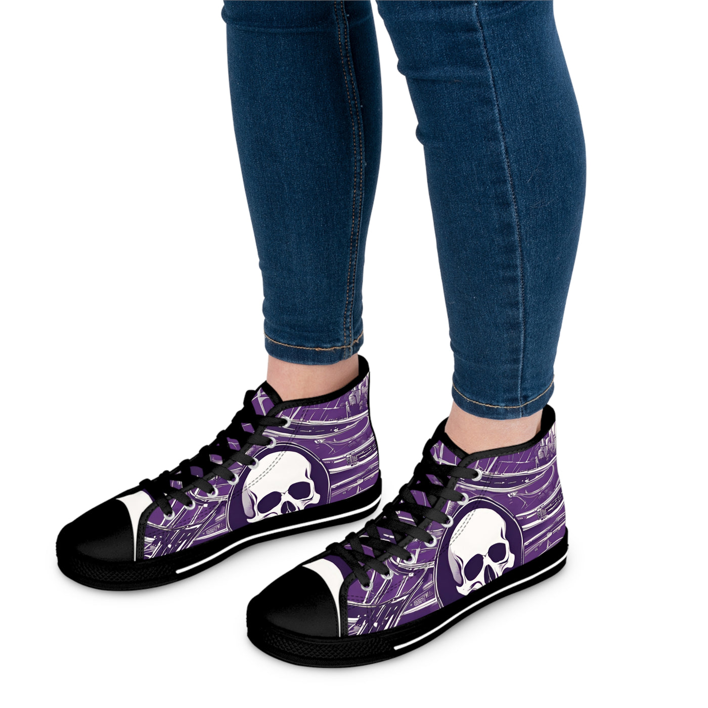 Women's High-Top Sneakers, Vivid Creations Designer Shoes Graphic Skull Design