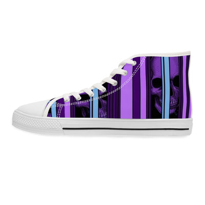 Women's High-Top Sneakers, Purple Skull W/Purple & Aqua Blue Pattern