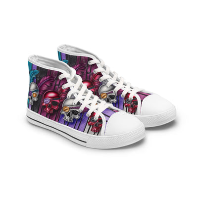 Women's High-Top Sneakers, Vivid Creations Designer Shoes Graphic Skull Design