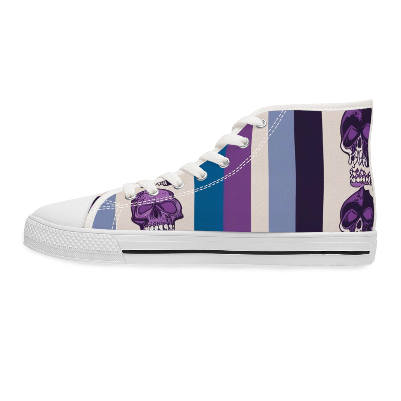 Women's High-Top Sneakers, Purple Skull W/Purple White & Aqua Blue Pattern